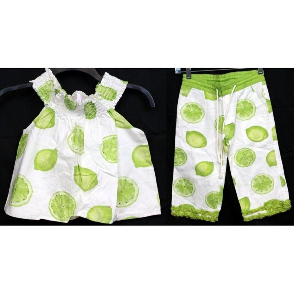 Trish Scully 2pc Outfit Sz 6 Tank Top Pants Lime Summer Shirred Neck Fruit Tent